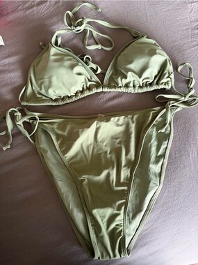 Adjustable Triangle string Bikini Set in Sage Green